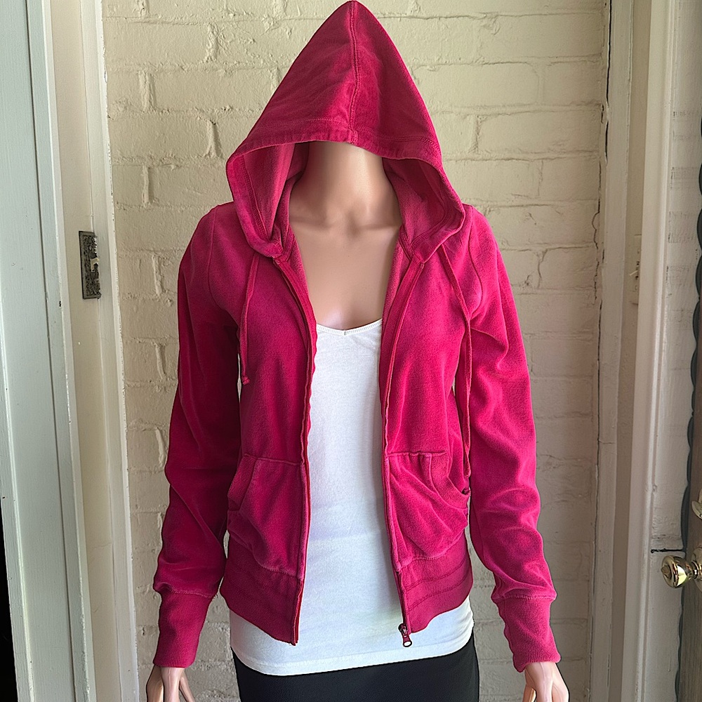 Pink Rose size medium hot pink velour comfy athletic comfy hoodie